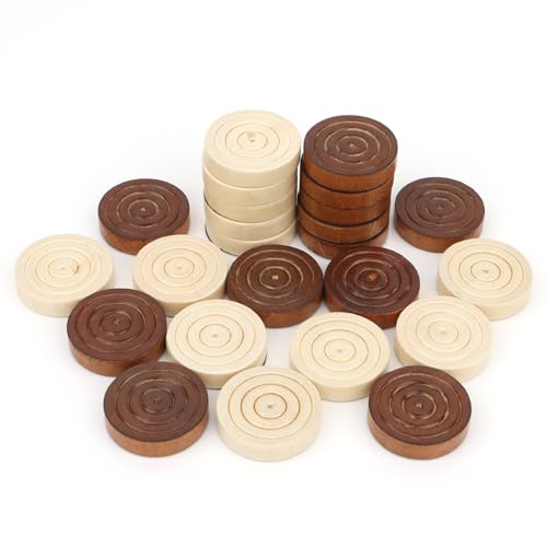 QuadPro Wooden Checkers Pieces – 24 Maple Wood Spare Pieces with Felt Bottoms and Storage Bag
