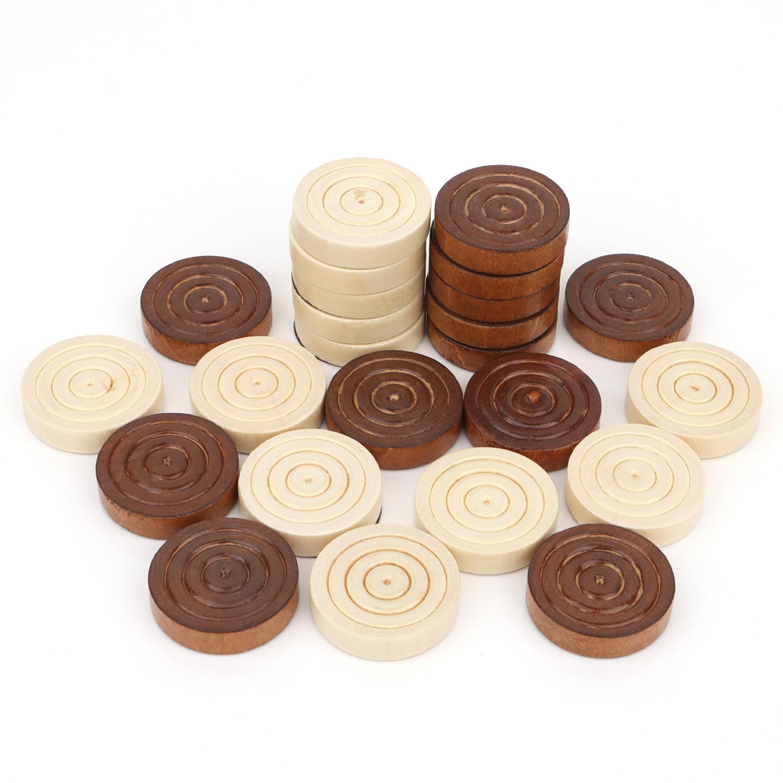 QuadPro Wooden Checkers Pieces – 24 Maple Wood Spare Pieces with Felt Bottoms and Storage Bag