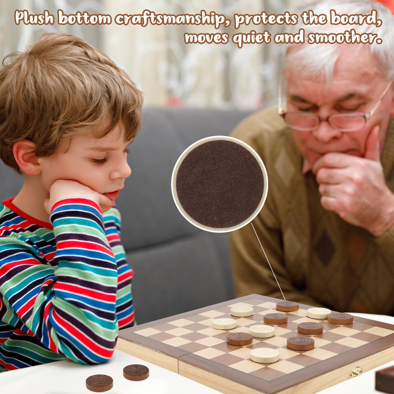 QuadPro Wooden Checkers Pieces – 24 Maple Wood Spare Pieces with Felt Bottoms and Storage Bag