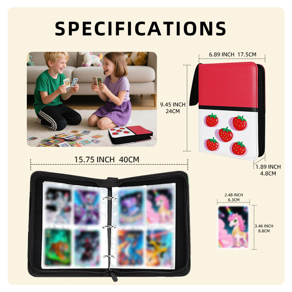 Quazextr 4-Pocket Trading Card Binder – Holds 400 Cards, PU Leather, Pink White