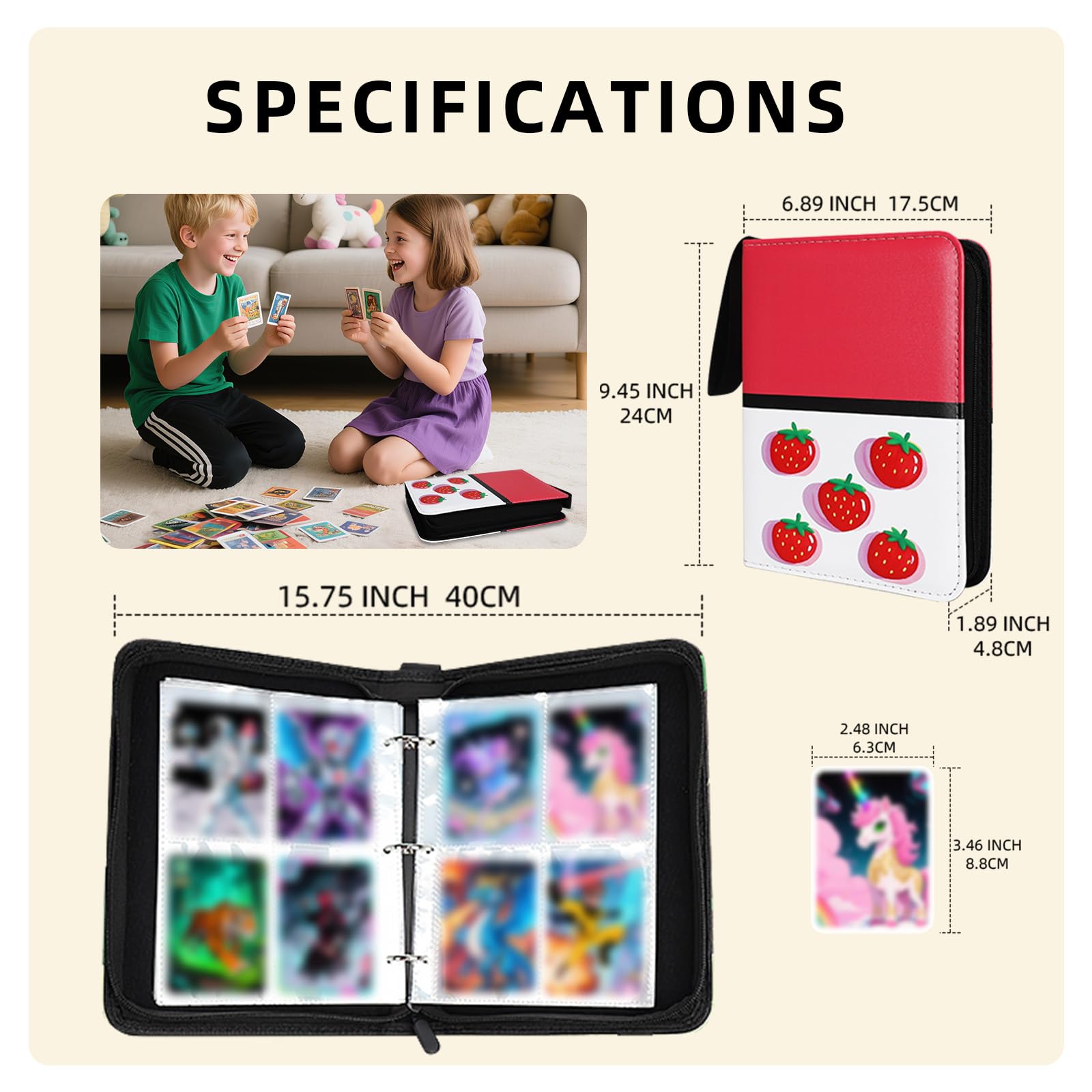 Quazextr 4-Pocket Trading Card Binder – Holds 400 Cards, PU Leather, Pink White