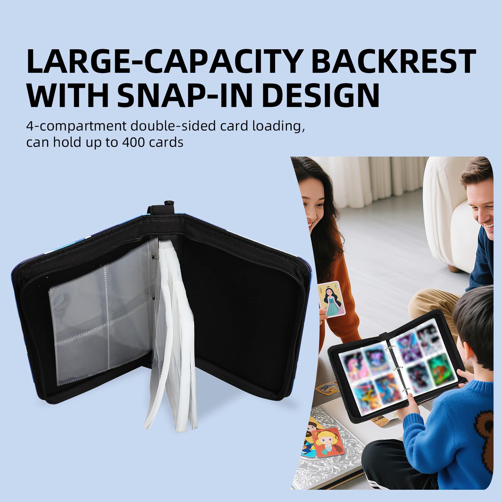 Quazextr 4-Pocket Trading Card Binder – Holds 400 Cards, PU Leather, Pink White
