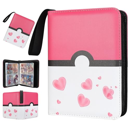 Quazextr 4-Pocket Trading Card Binder – Holds 400 Cards, PU Leather, Pink White