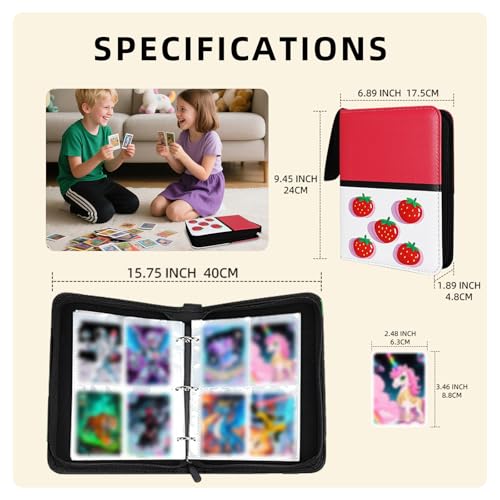 Quazextr 4-Pocket Trading Card Binder – Holds 400 Cards, PU Leather, Zip Closure (Purple White)