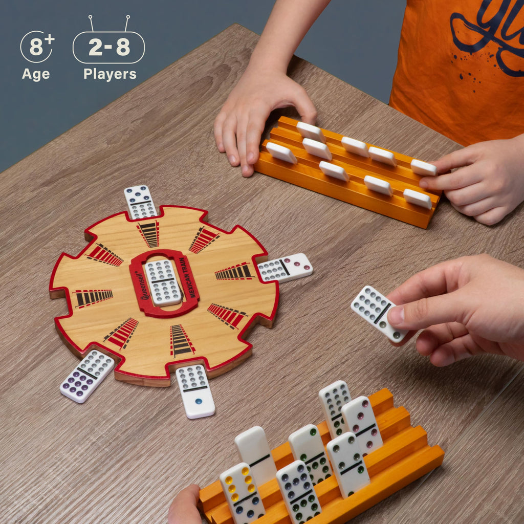 Queensell Wooden Mexican Train Hub – 7.8x7.8x0.5-Inch Wooden Centerpiece for Domino Games