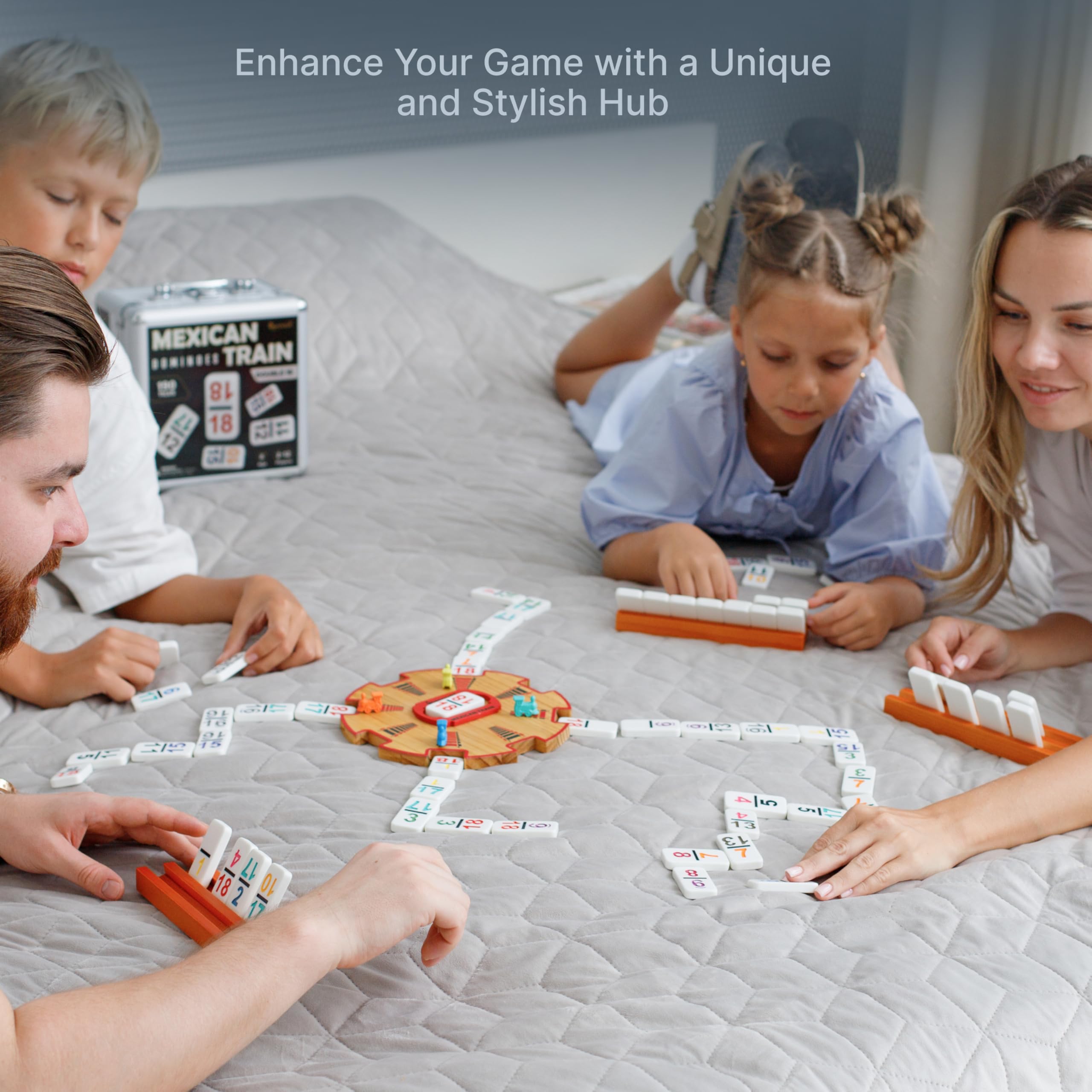 Queensell Wooden Mexican Train Hub – 7.8x7.8x0.5-Inch Wooden Centerpiece for Domino Games