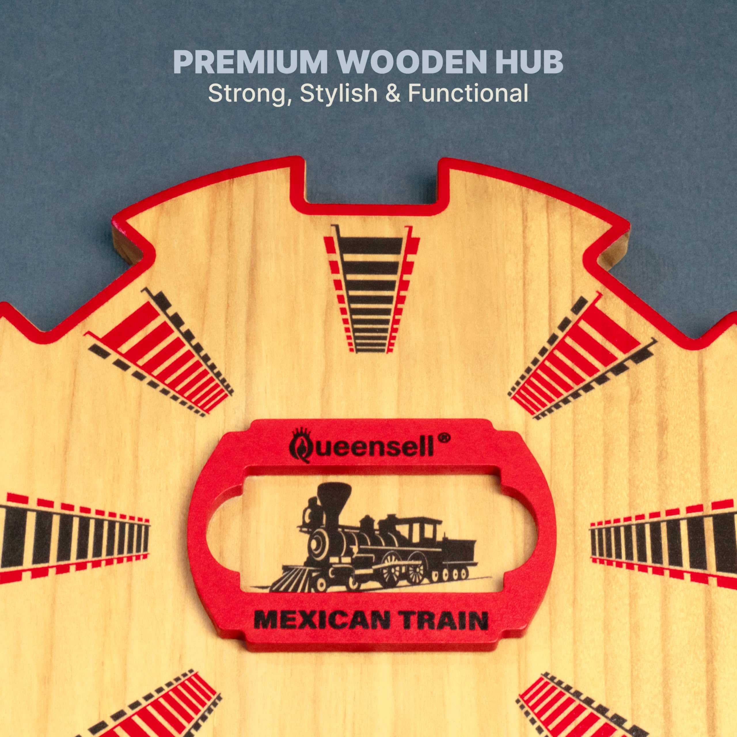 Queensell Wooden Mexican Train Hub – 7.8x7.8x0.5-Inch Wooden Centerpiece for Domino Games