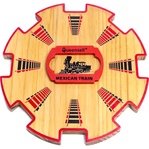 Queensell Wooden Mexican Train Hub – 7.8x7.8x0.5-Inch Wooden Centerpiece for Domino Games