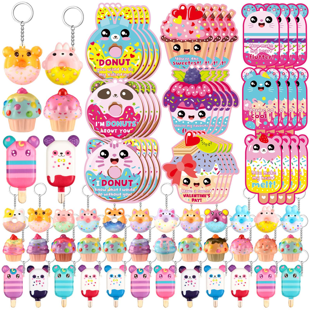 Quelay 36 Valentines Cards with Scented Dessert Keychains for Classroom Exchange