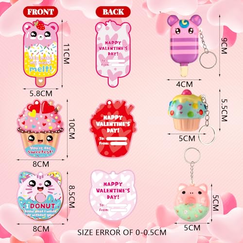 Quelay 36 Valentines Cards with Scented Dessert Keychains for Classroom Exchange