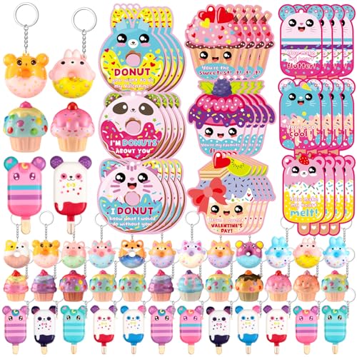 Quelay 36 Valentines Cards with Scented Dessert Keychains for Classroom Exchange