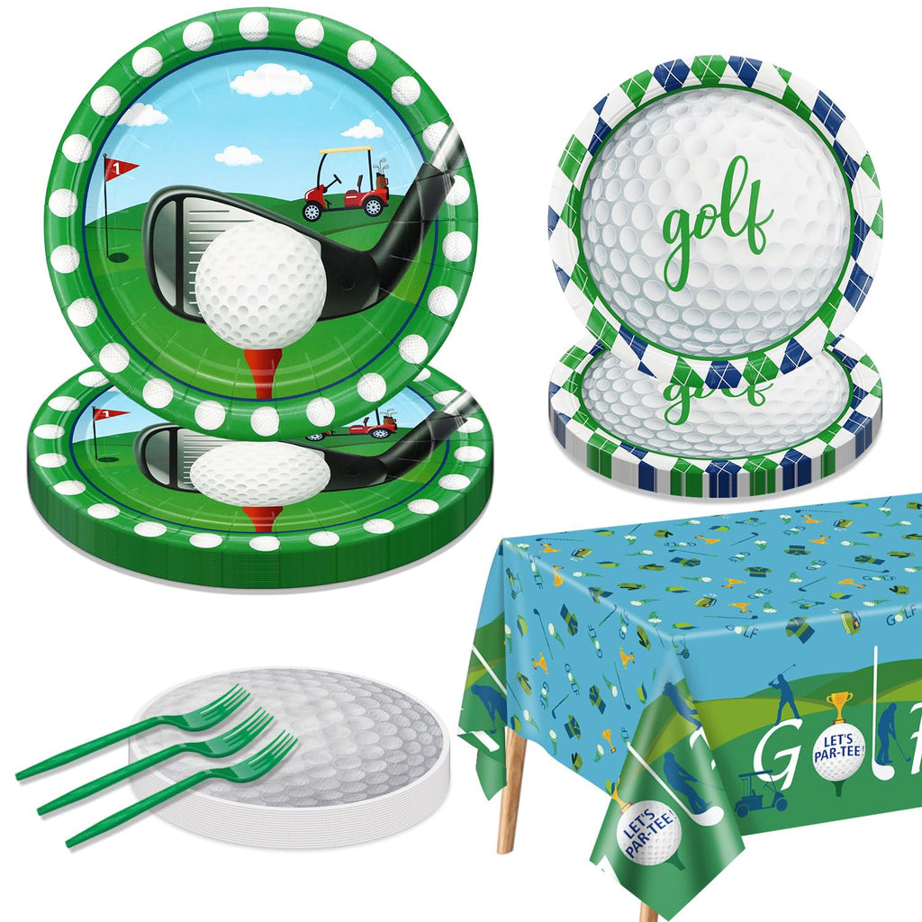 QUERICKY Golf Party Supplies for 20 Guests – Disposable Tableware Set with Plates, Napkins, Forks & Tablecloth