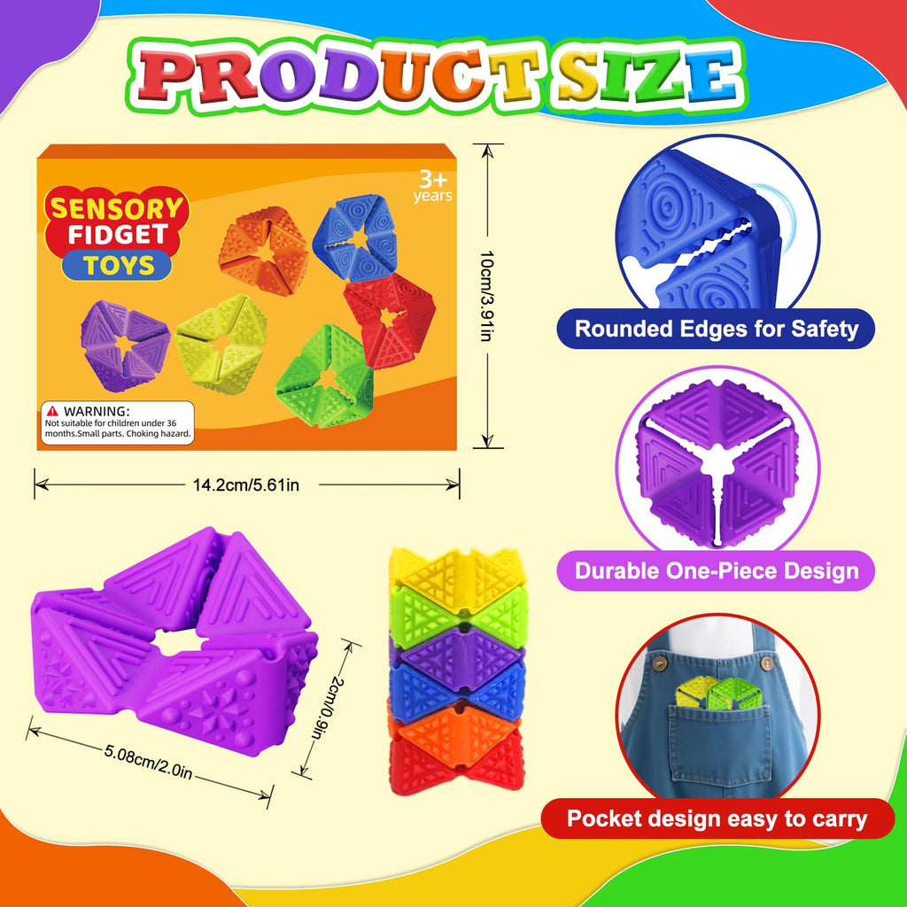 Quiet Fidget Toys for Kids 6-Pack: Sensory Flip Cubes for ADHD, Stress Relief, and Focus – Food-Grade Silicone, Patented Design