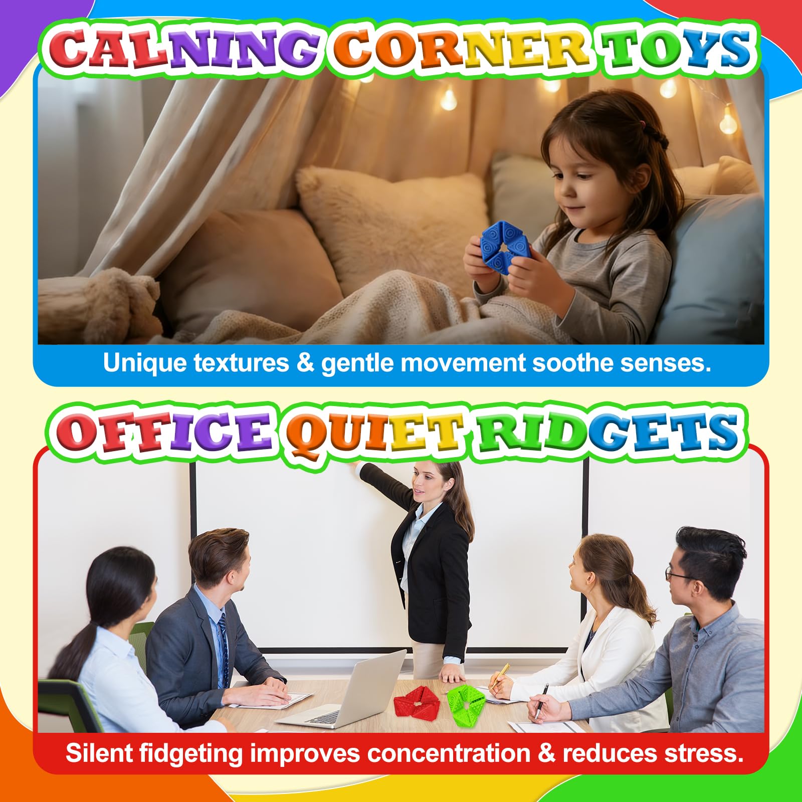 Quiet Fidget Toys for Kids 6-Pack: Sensory Flip Cubes for ADHD, Stress Relief, and Focus – Food-Grade Silicone, Patented Design