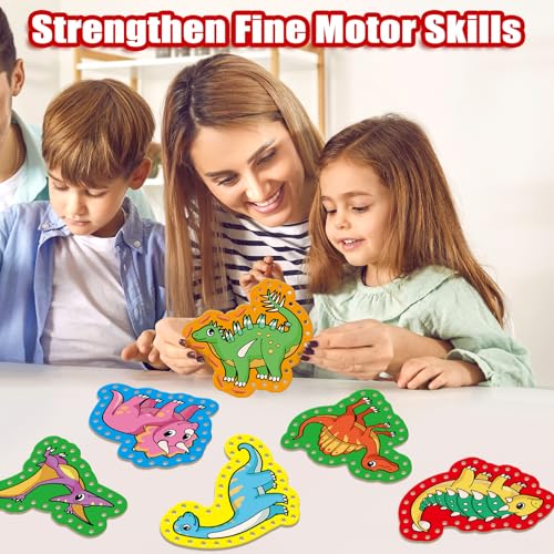 Quilinz Dinosaur Lacing Cards for Kids – Fine Motor Skills Toy with 9 Cards and Laces