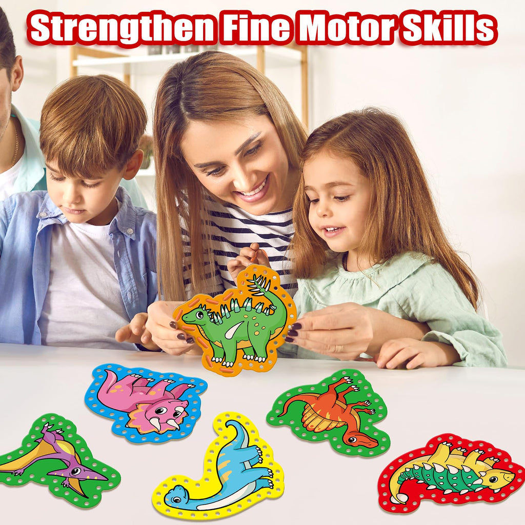 Quilinz Dinosaur Lacing Cards for Kids – Fine Motor Skills Toy with 9 Cards and Laces