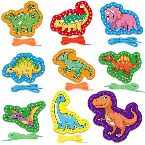 Quilinz Dinosaur Lacing Cards for Kids – Fine Motor Skills Toy with 9 Cards and Laces