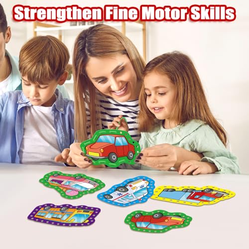 Quilinz Lacing Cards for Kids – Vehicle-Themed Fine Motor Toy Set with 9 Cards & 9 Laces