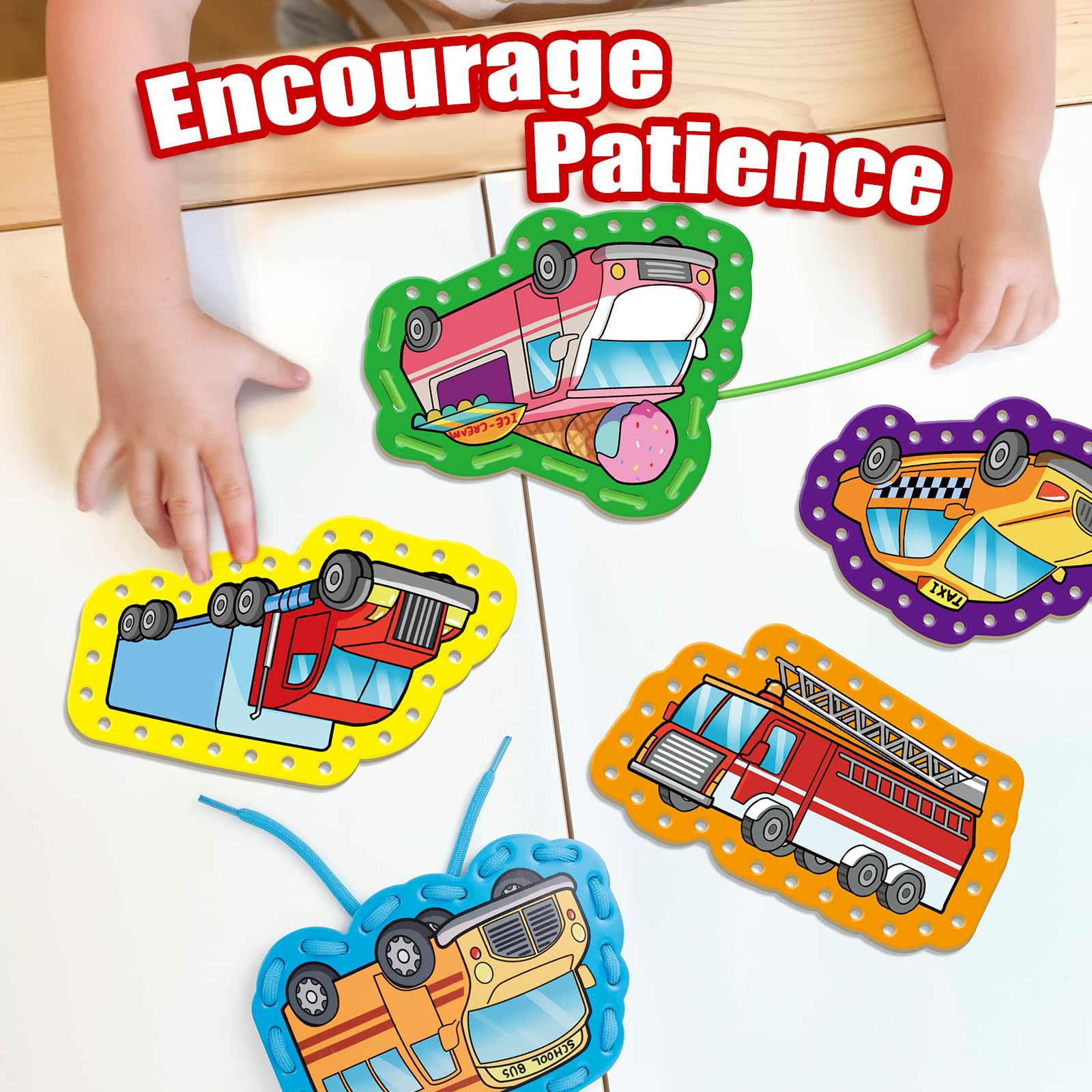 Quilinz Lacing Cards for Kids – Vehicle-Themed Fine Motor Toy Set with 9 Cards & 9 Laces