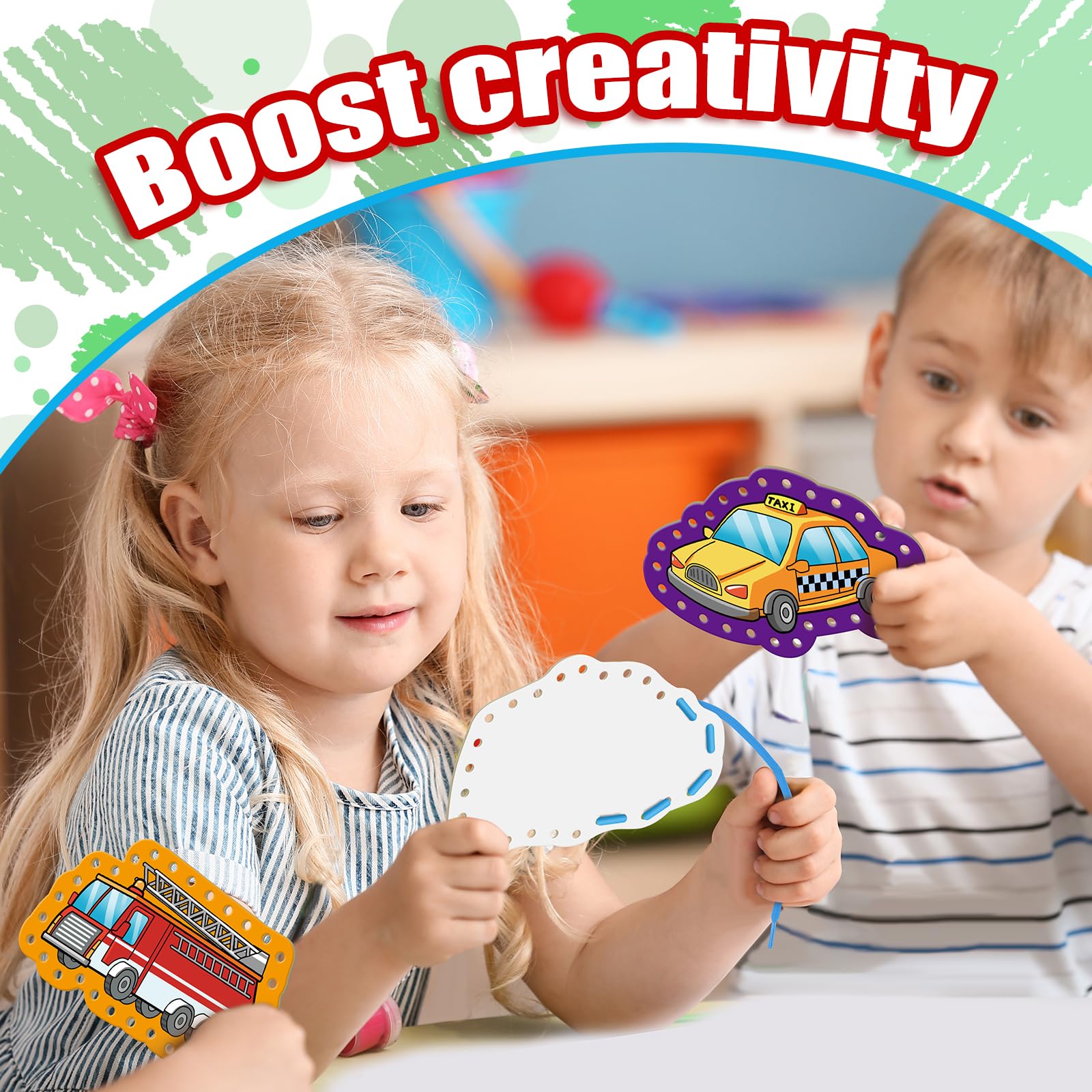 Quilinz Lacing Cards for Kids – Vehicle-Themed Fine Motor Toy Set with 9 Cards & 9 Laces