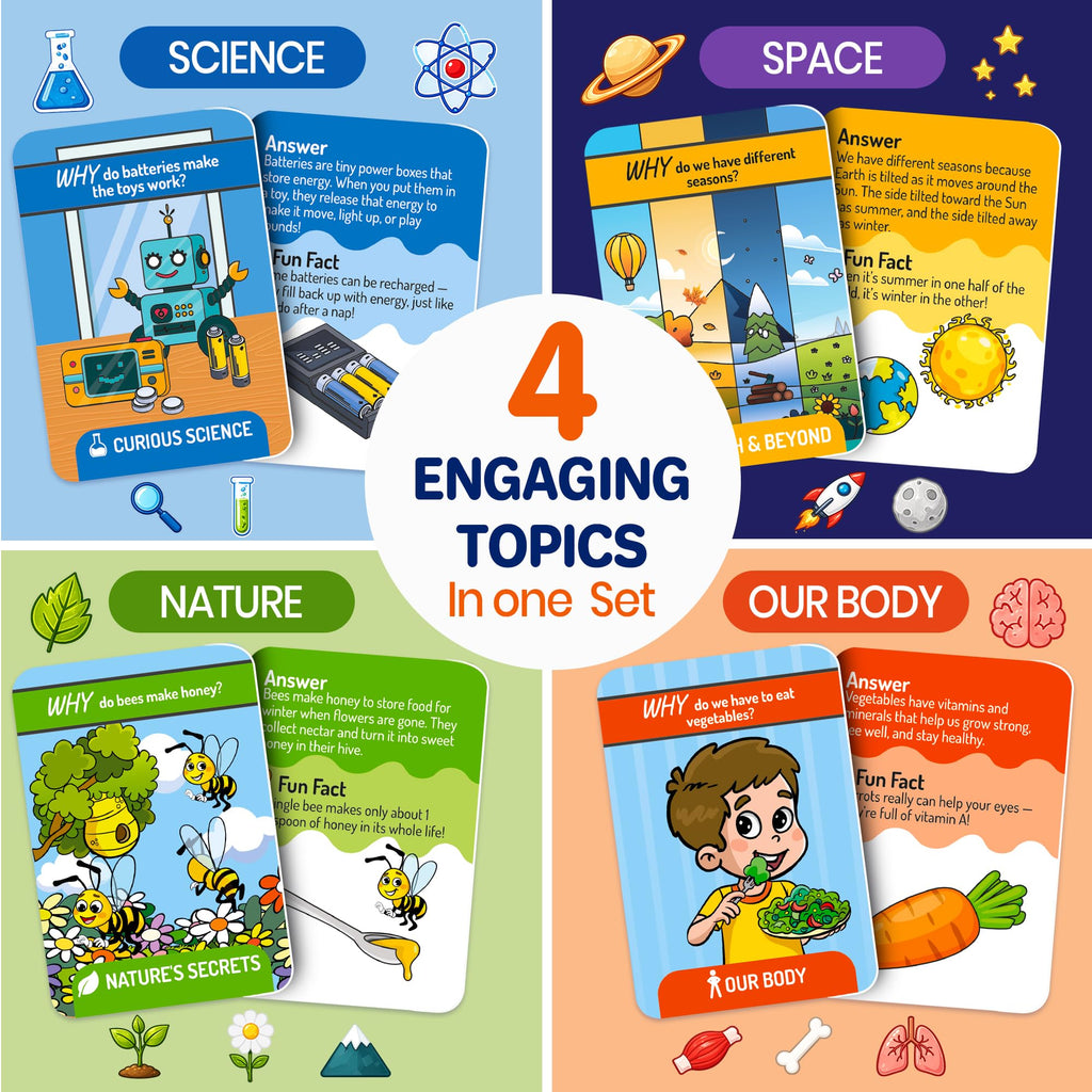 QUOKKA 101 WHY Card Games for Kids Ages 4-8 – Flash Cards with Simple Explanations & Fun Facts – Educational Games About Science, Nature, Space, Body Topics – Family and Classroom Activity