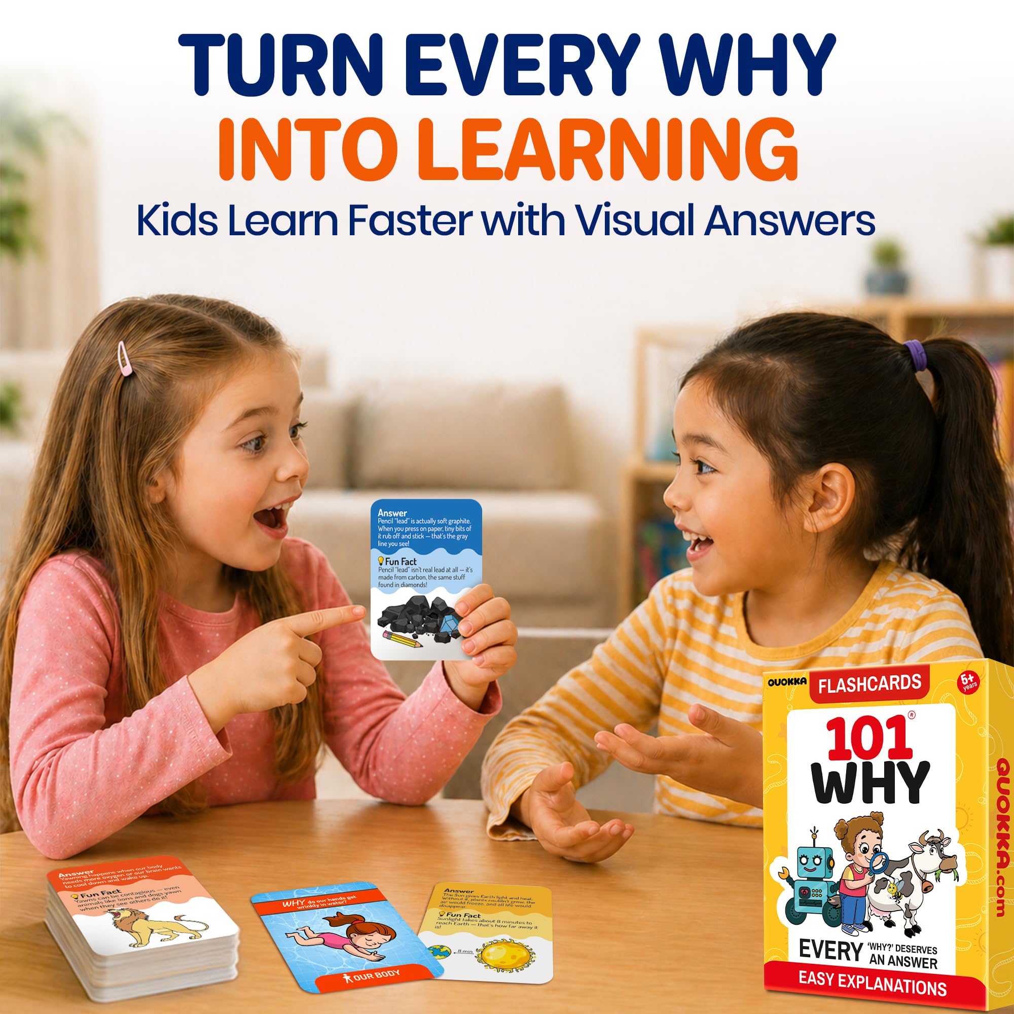 QUOKKA 101 WHY Card Games for Kids Ages 4-8 – Flash Cards with Simple Explanations & Fun Facts – Educational Games About Science, Nature, Space, Body Topics – Family and Classroom Activity