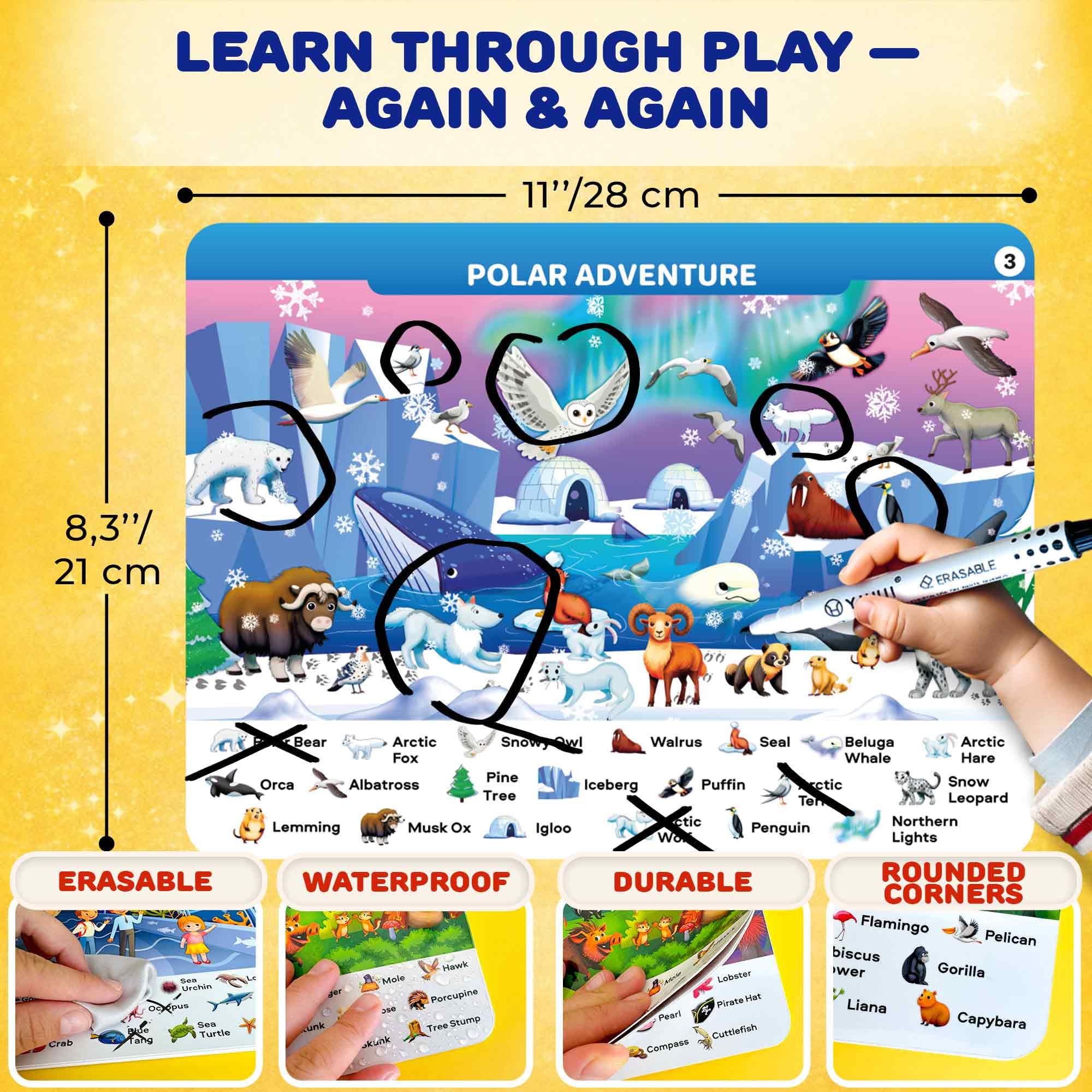 QUOKKA Busy Book for Toddlers 3-5 – Wildlife Search and Find Activity Book with 640+ Hidden Objects, Reusable Dry Erase Workbook