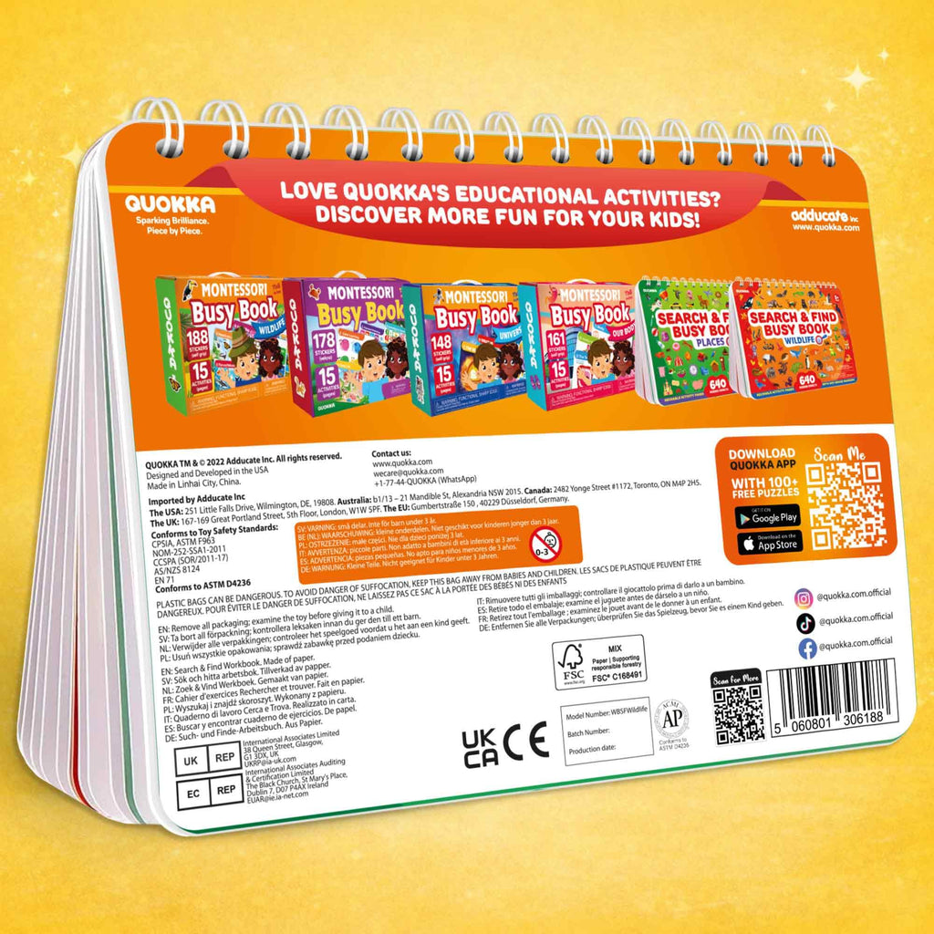 QUOKKA Busy Book for Toddlers 3-5 – Wildlife Search and Find Activity Book with 640+ Hidden Objects, Reusable Dry Erase Workbook