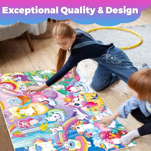 QUOKKA Giant Floor Puzzles for Kids Ages 4-6 – 48-Piece Unicorn Puzzle, 2x3 Feet, Extra-Thick Pieces, Premium Box with Handle & Magnetic Closure