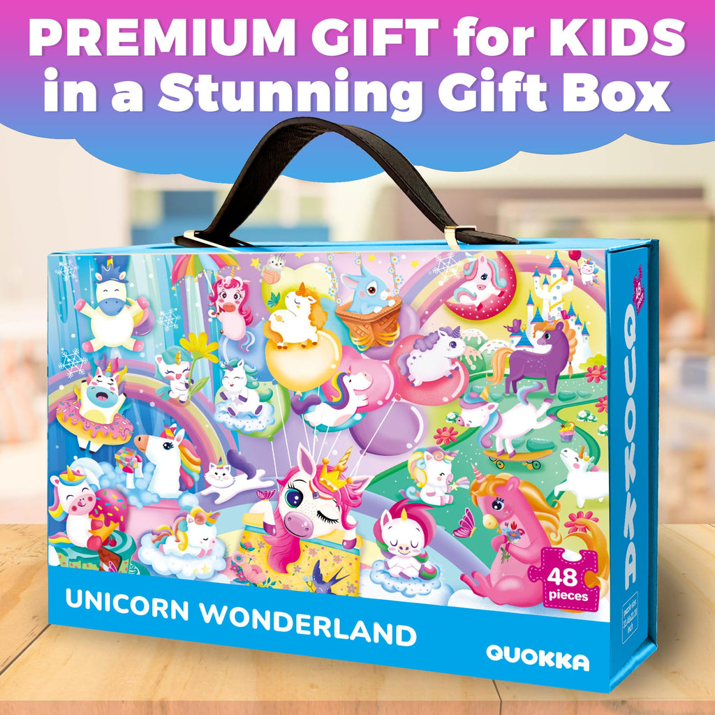 QUOKKA Giant Floor Puzzles for Kids Ages 4-6 – 48-Piece Unicorn Puzzle, 2x3 Feet, Extra-Thick Pieces, Premium Box with Handle & Magnetic Closure