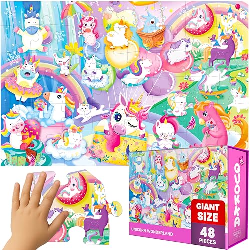 QUOKKA Giant Floor Puzzles for Kids Ages 4-6 – 48-Piece Unicorn Puzzle, 2x3 Feet, Extra-Thick Pieces, Premium Box with Handle & Magnetic Closure