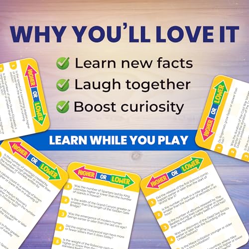 QUOKKA Higher or Lower Trivia Card Game – 500+ Questions for Family Game Night
