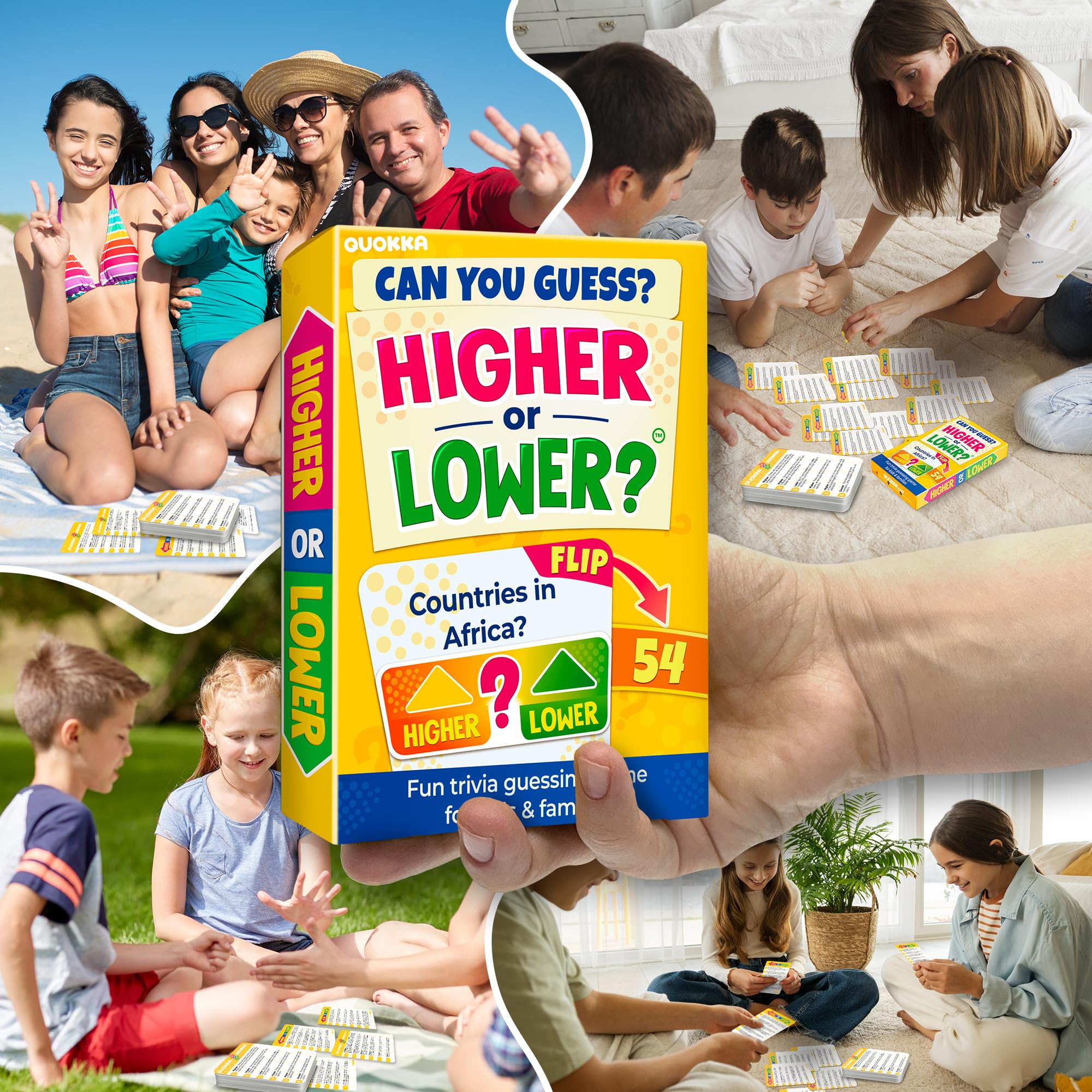 QUOKKA Higher or Lower Trivia Card Game – 500+ Questions for Family Game Night