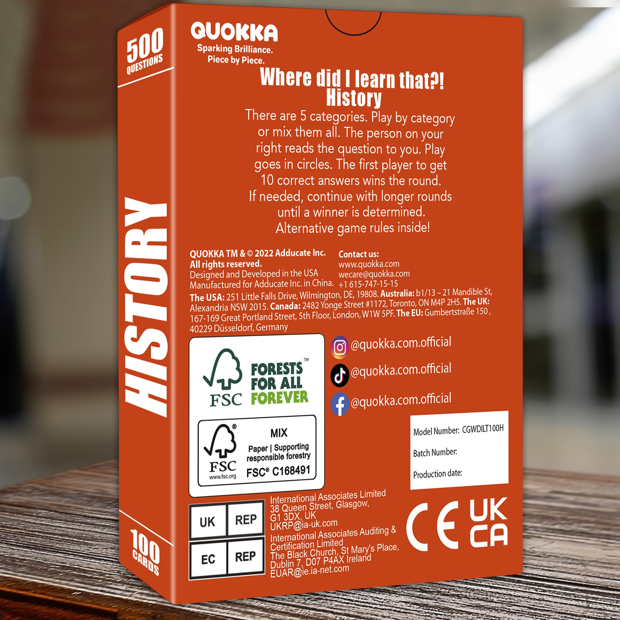 QUOKKA History Trivia Card Game: 500 Questions for Adults, Teens & Family Game Night