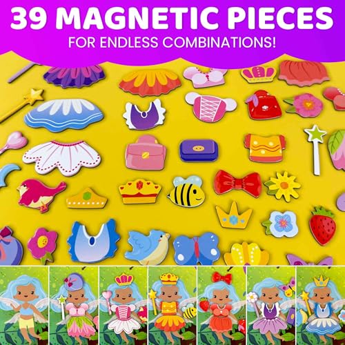 QUOKKA Magnetic Dress-Up Dolls Set - 35 Pieces, Portable Travel Toy for Kids Ages 3-7, Mermaid & Fairy Themes