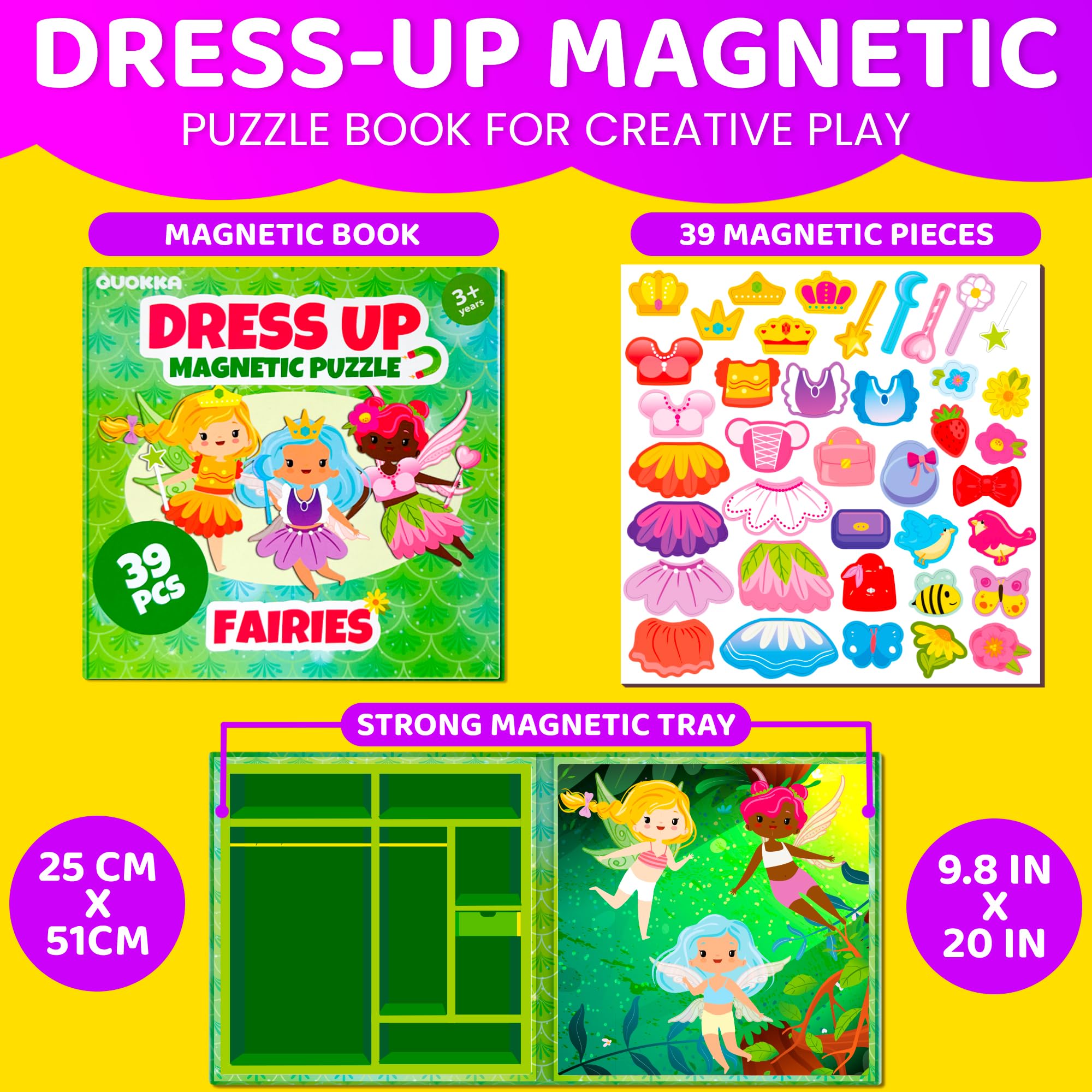 QUOKKA Magnetic Dress-Up Dolls Set - 35 Pieces, Portable Travel Toy for Kids Ages 3-7, Mermaid & Fairy Themes