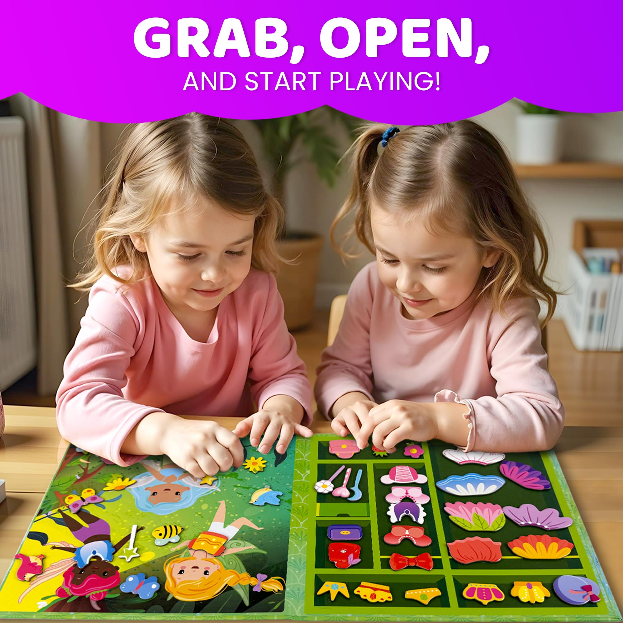 QUOKKA Magnetic Dress-Up Dolls Set - 35 Pieces, Portable Travel Toy for Kids Ages 3-7, Mermaid & Fairy Themes