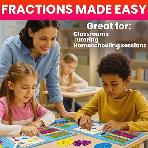 QUOKKA Magnetic Fractions Learning Set – 110 Magnets, 12 Task Pages, Marker – Math Games for Kids Ages 6-10, Homeschool & Travel