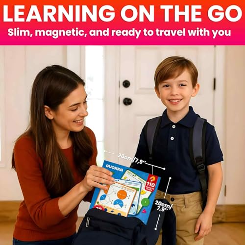 QUOKKA Magnetic Fractions Learning Set – 110 Magnets, 12 Task Pages, Marker – Math Games for Kids Ages 6-10, Homeschool & Travel