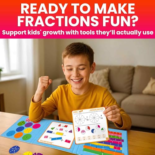 QUOKKA Magnetic Fractions Learning Set – 110 Magnets, 12 Task Pages, Marker – Math Games for Kids Ages 6-10, Homeschool & Travel