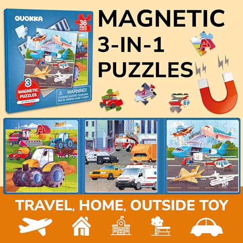 QUOKKA Magnetic Puzzle Book for Toddlers – 30+ Animal Magnets, Travel-Friendly 3-Panel Play Scene, Ages 3-6