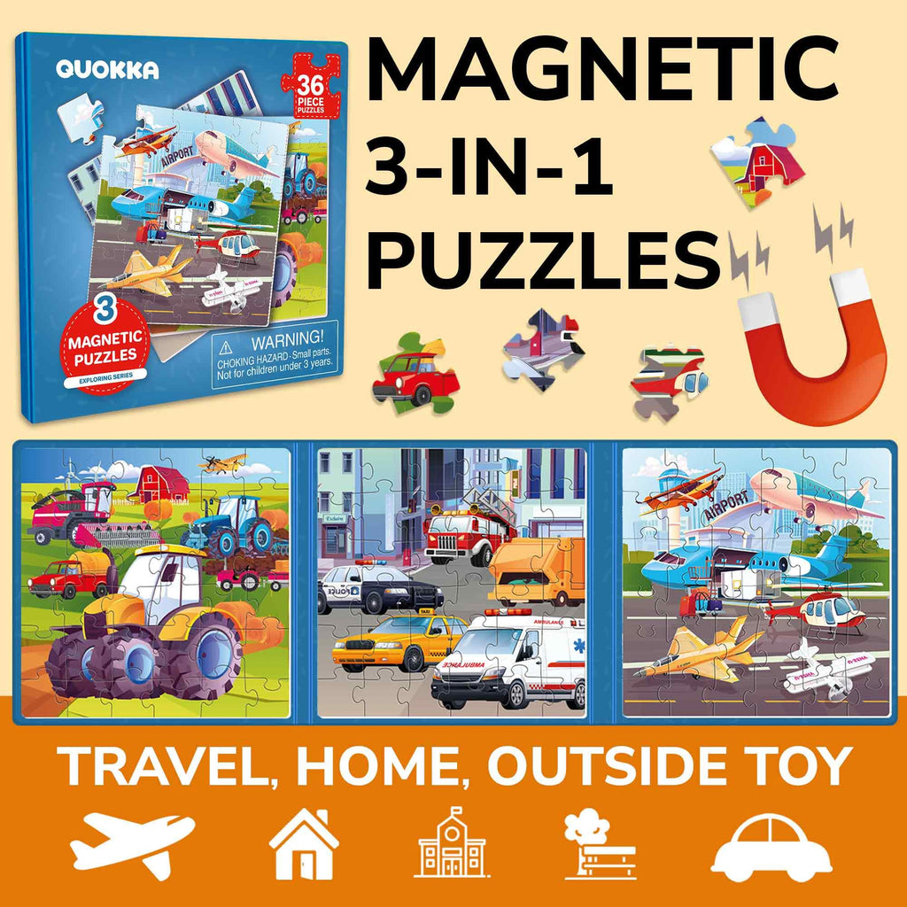 QUOKKA Magnetic Puzzle Book for Toddlers – 30+ Animal Magnets, Travel-Friendly 3-Panel Play Scene, Ages 3-6