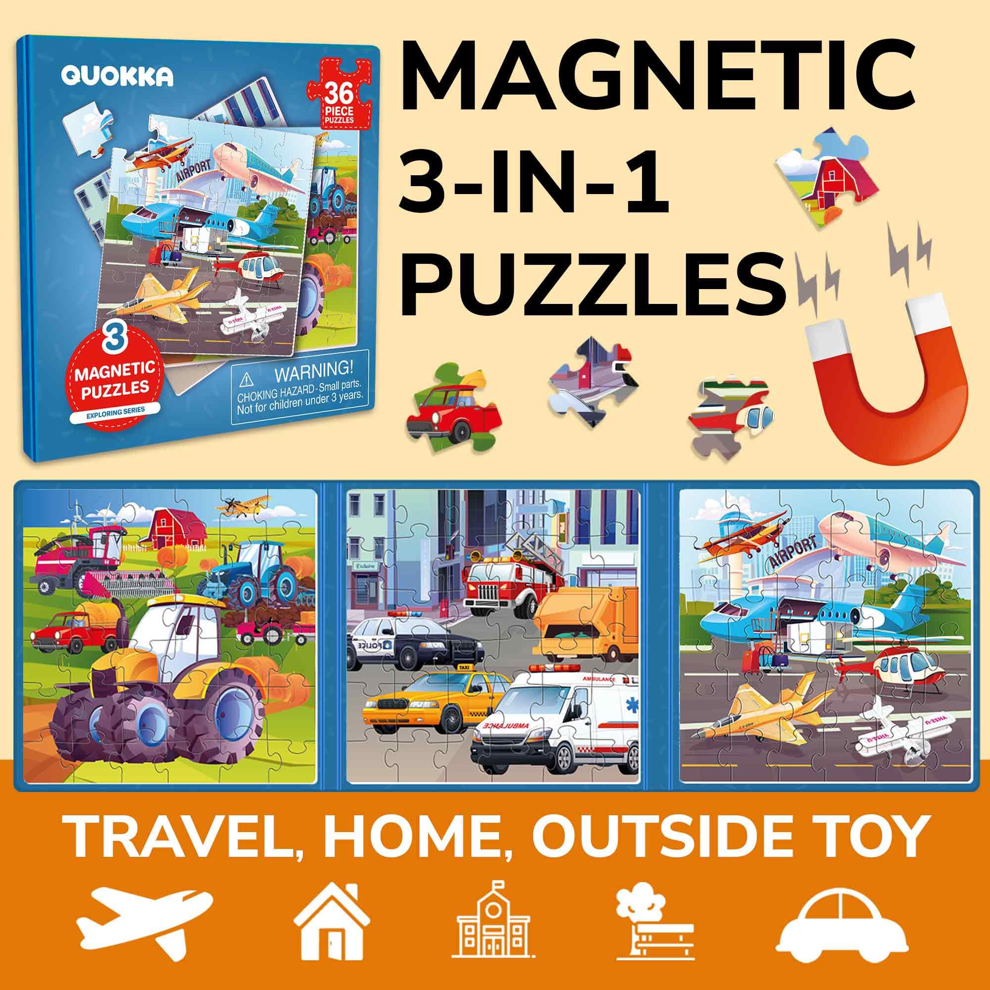 QUOKKA Magnetic Puzzle Book for Toddlers – 30+ Animal Magnets, Travel-Friendly 3-Panel Play Scene, Ages 3-6