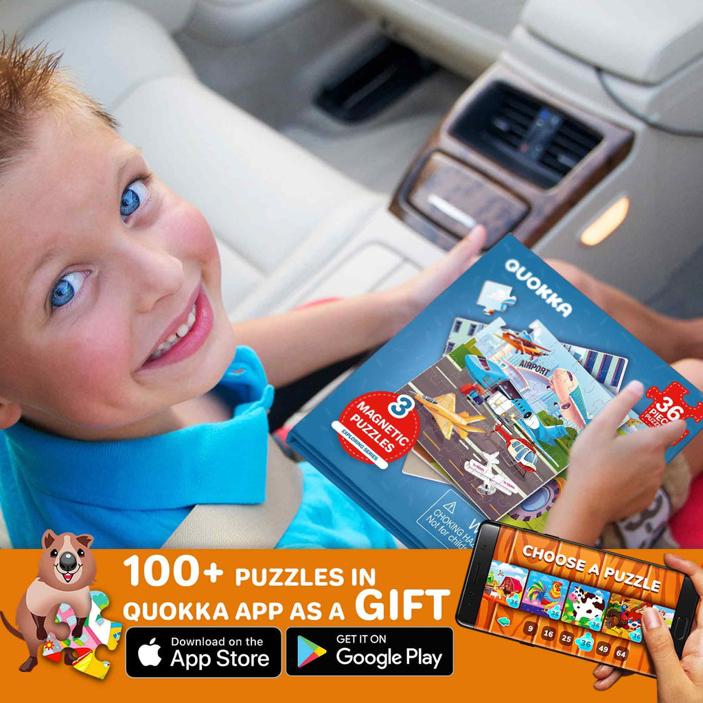 QUOKKA Magnetic Puzzle Book for Toddlers – 30+ Animal Magnets, Travel-Friendly 3-Panel Play Scene, Ages 3-6