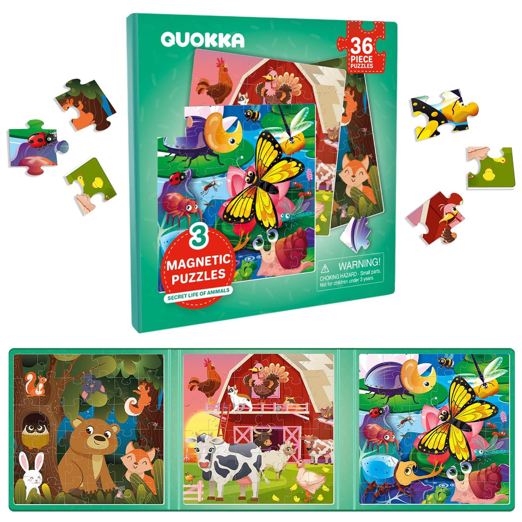 QUOKKA Magnetic Puzzle Book for Toddlers – 36 Piece Animal Puzzles for Travel – Ages 2-6