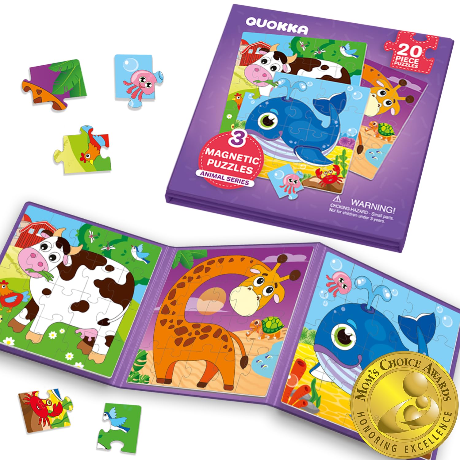 QUOKKA Magnetic Puzzles for Kids 1-5 – 20-Piece Animal Travel Game Book for Toddlers