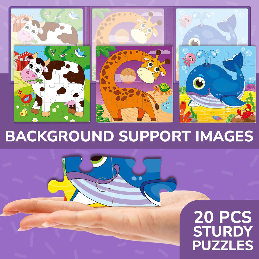 QUOKKA Magnetic Puzzles for Kids 1-5 – 20-Piece Animal Travel Game Book for Toddlers