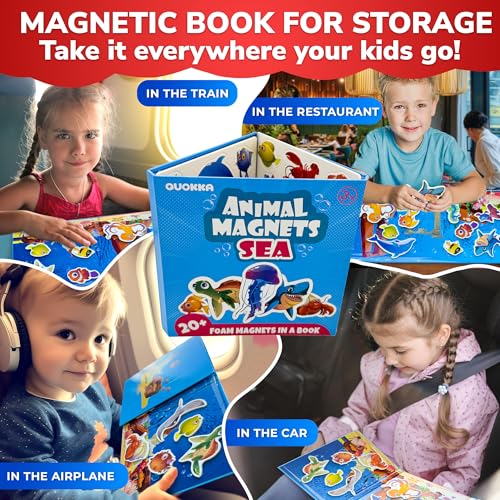QUOKKA Travel Magnetic Puzzle for Toddlers – Sea Animal Magnets with Playbook – Fun Car Activity for Ages 1-5