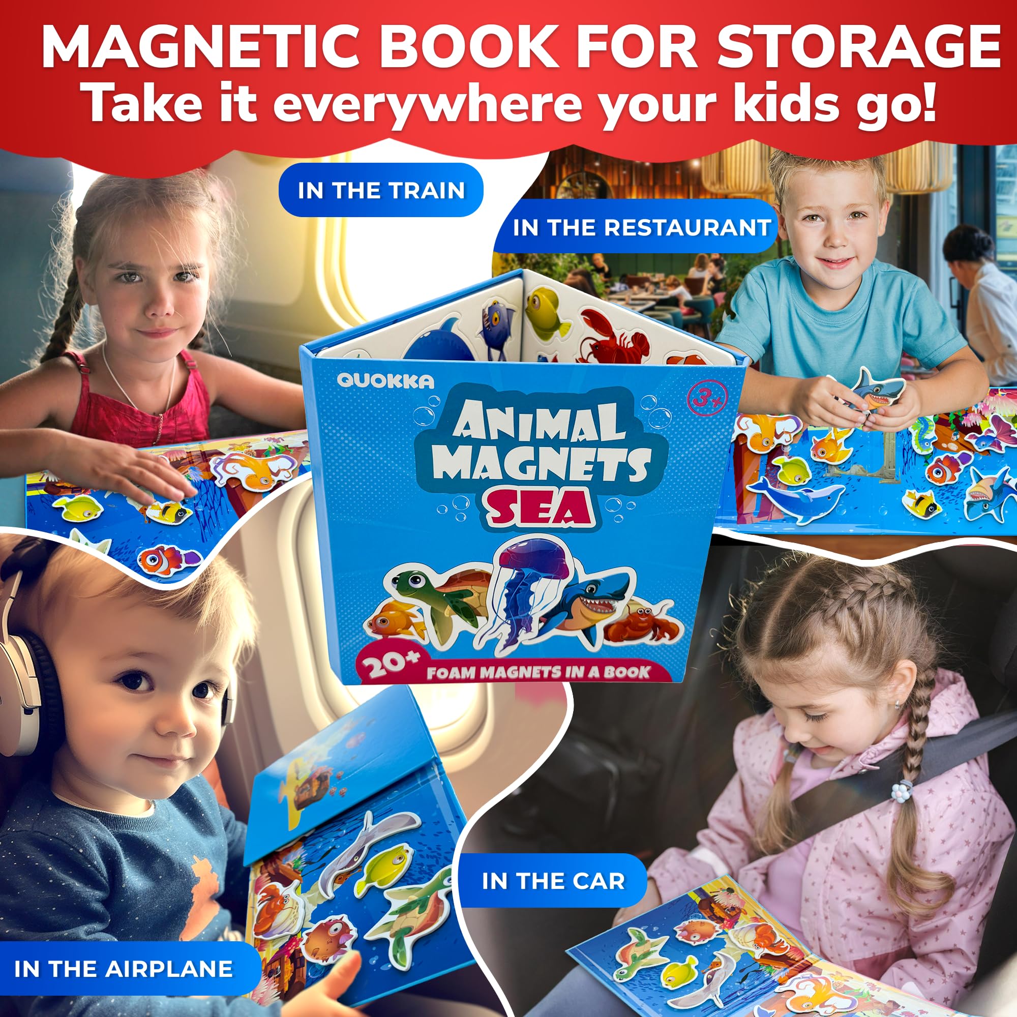 QUOKKA Travel Magnetic Puzzle for Toddlers – Sea Animal Magnets with Playbook – Fun Car Activity for Ages 1-5