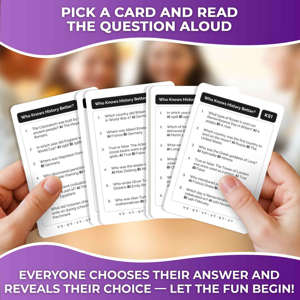 QUOKKA Who Knows History Better – 500+ Trivia Card Game for Kids 8-12 & Adults – Educational Family Game Night Fun